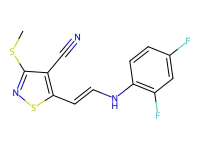 5-[2-(2,4-Difluoroanilino)ethenyl]-3-methylsulfanyl-1,2-thiazole-4-carbonitrile structure
