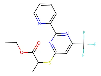 Ethyl 2-{[2-(2-pyridinyl)-6-(trifluoromethyl)-4-pyrimidinyl]sulfanyl}propanoate structure