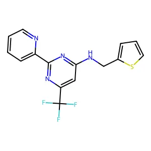 2-(2-pyridinyl)-N-(2-thienylmethyl)-6-(trifluoromethyl)-4-pyrimidinamine structure