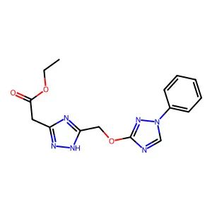 ethyl 2-(3-{[(1-phenyl-1H-1,2,4-triazol-3-yl)oxy]methyl}-1H-1,2,4-triazol-5-yl)acetate structure
