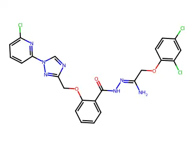 N-[[1-amino-2-(2,4-dichlorophenoxy)ethylidene]amino]-2-[[1-(6-chloropyridin-2-yl)-1,2,4-triazol-3-yl]methoxy]benzamide structure