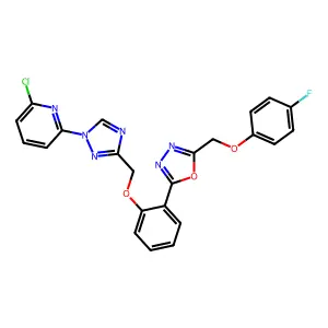 2-chloro-6-{3-[(2-{5-[(4-fluorophenoxy)methyl]-1,3,4-oxadiazol-2-yl}phenoxy)methyl]-1H-1,2,4-triazol-1-yl}pyridine structure