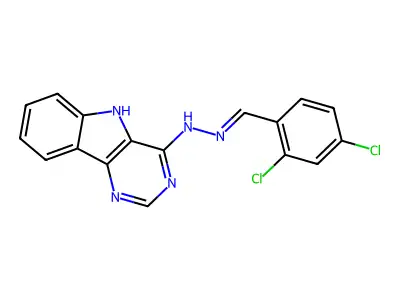 N-[(2,4-dichlorophenyl)methylideneamino]-5H-pyrimido[5,4-b]indol-4-amine structure