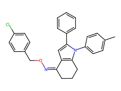 N-[(4-chlorophenyl)methoxy]-1-(4-methylphenyl)-2-phenyl-6,7-dihydro-5H-indol-4-imine structure