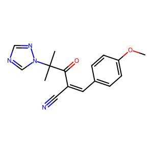2-[(4-methoxyphenyl)methylidene]-4-methyl-3-oxo-4-(1H-1,2,4-triazol-1-yl)pentanenitrile structure