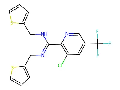 3-chloro-N,N'-bis(2-thienylmethyl)-5-(trifluoromethyl)-2-pyridinecarboximidamide structure