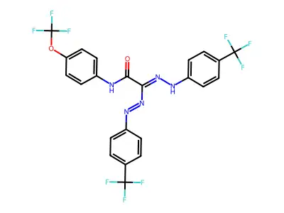 N-[4-(trifluoromethoxy)phenyl]-2-[[4-(trifluoromethyl)phenyl]diazenyl]-2-[[4-(trifluoromethyl)phenyl]hydrazinylidene]acetamide structure