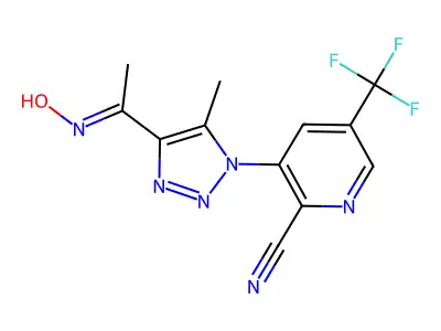 3-[4-(hydroxyethanimidoyl)-5-methyl-1H-1,2,3-triazol-1-yl]-5-(trifluoromethyl)-2-pyridinecarbonitrile structure