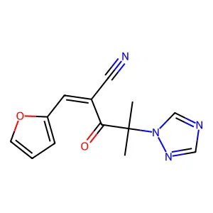 2-[(furan-2-yl)methylidene]-4-methyl-3-oxo-4-(1H-1,2,4-triazol-1-yl)pentanenitrile structure