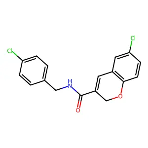 6-chloro-N-[(4-chlorophenyl)methyl]-2H-chromene-3-carboxamide structure