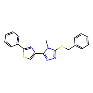 3-(benzylsulfanyl)-4-methyl-5-(2-phenyl-1,3-thiazol-4-yl)-4H-1,2,4-triazole structure