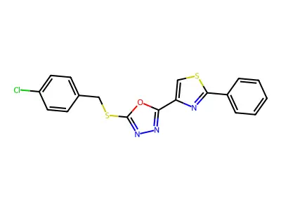 4-Chlorobenzyl 5-(2-phenyl-1,3-thiazol-4-yl)-1,3,4-oxadiazol-2-yl sulfide structure