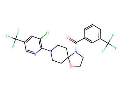 {8-[3-chloro-5-(trifluoromethyl)-2-pyridinyl]-1-oxa-4,8-diazaspiro[4.5]dec-4-yl}[3-(trifluoromethyl)phenyl]methanone structure