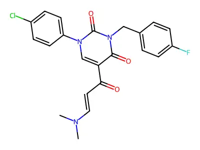 1-(4-chlorophenyl)-5-(3-dimethylaminoprop-2-enoyl)-3-[(4-fluorophenyl)methyl]pyrimidine-2,4-dione structure