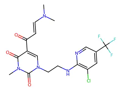 1-(2-{[3-chloro-5-(trifluoromethyl)-2-pyridinyl]amino}ethyl)-5-[3-(dimethylamino)acryloyl]-3-methyl-2,4(1H,3H)-pyrimidinedione structure