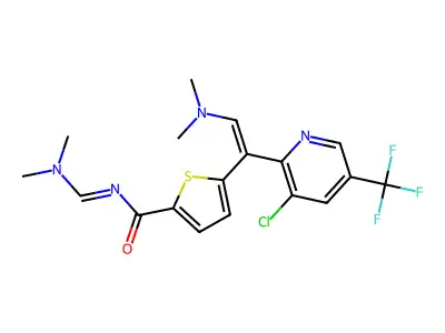 5-[1-[3-chloro-5-(trifluoromethyl)-2-pyridinyl]-2-(dimethylamino)vinyl]-N-[(dimethylamino)methylene]-2-thiophenecarboxamide structure