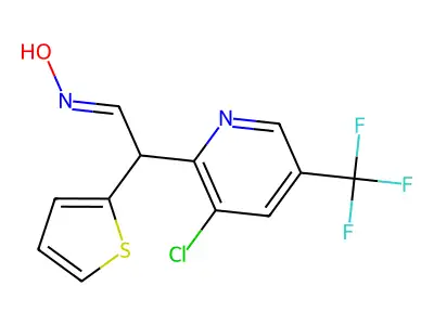 N-[2-[3-chloro-5-(trifluoromethyl)pyridin-2-yl]-2-thiophen-2-ylethylidene]hydroxylamine structure