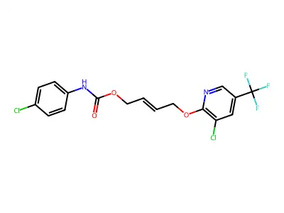 4-[3-chloro-5-(trifluoromethyl)pyridin-2-yl]oxybut-2-enyl N-(4-chlorophenyl)carbamate structure