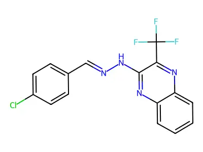 N-[(4-chlorophenyl)methylideneamino]-3-(trifluoromethyl)quinoxalin-2-amine structure