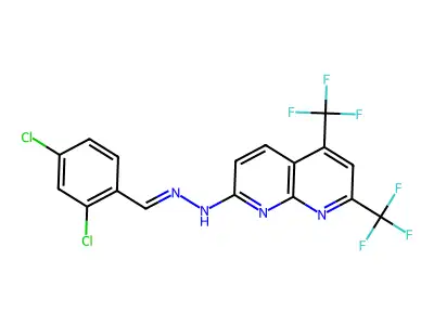 N-[(2,4-dichlorophenyl)methylideneamino]-5,7-bis(trifluoromethyl)-1,8-naphthyridin-2-amine structure