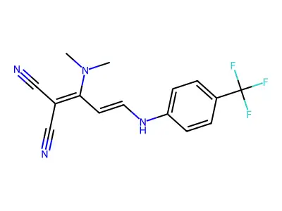 2-[1-(dimethylamino)-3-[4-(trifluoromethyl)anilino]prop-2-enylidene]propanedinitrile structure