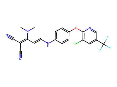 2-[3-(4-{[3-chloro-5-(trifluoromethyl)-2-pyridinyl]oxy}anilino)-1-(dimethylamino)-2-propenylidene]malononitrile structure