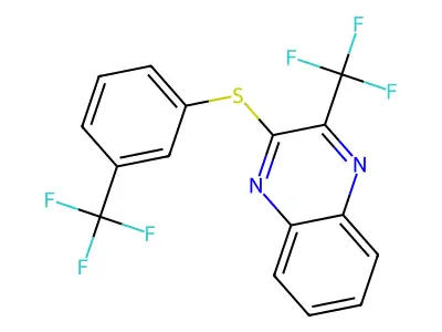 2-(Trifluoromethyl)-3-((3-(trifluoromethyl)phenyl)sulfanyl)quinoxaline structure