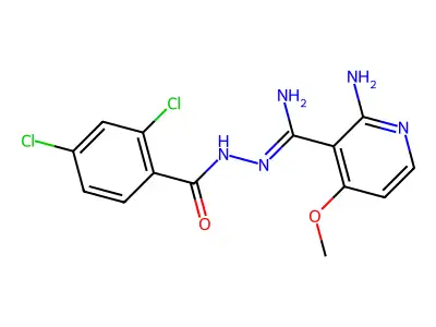 N'-[(2-amino-4-methoxy-3-pyridinyl)(imino)methyl]-2,4-dichlorobenzenecarbohydrazide structure