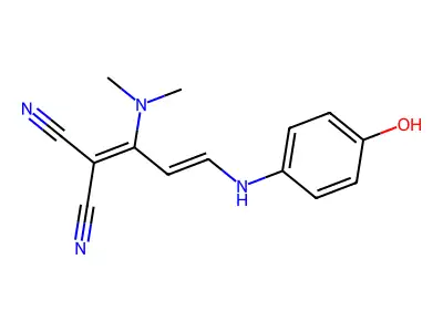 2-[1-(dimethylamino)-3-[(4-hydroxyphenyl)amino]prop-2-en-1-ylidene]propanedinitrile structure
