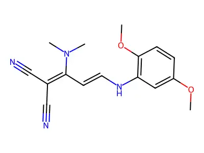 2-{3-[(2,5-dimethoxyphenyl)amino]-1-(dimethylamino)prop-2-en-1-ylidene}propanedinitrile structure