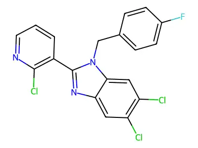 5,6-dichloro-2-(2-chloro-3-pyridinyl)-1-(4-fluorobenzyl)-1H-1,3-benzimidazole structure