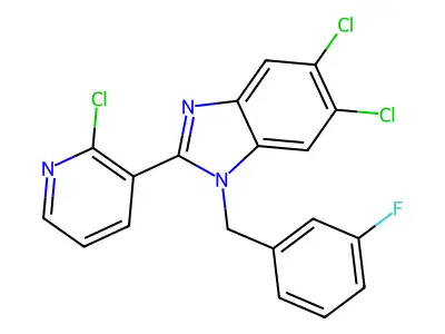 5,6-dichloro-2-(2-chloro-3-pyridinyl)-1-(3-fluorobenzyl)-1H-1,3-benzimidazole structure
