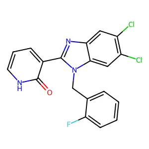 3-[5,6-dichloro-1-(2-fluorobenzyl)-1H-1,3-benzimidazol-2-yl]-2(1H)-pyridinone structure