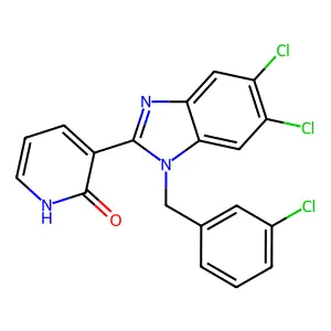 3-[5,6-dichloro-1-(3-chlorobenzyl)-1H-1,3-benzimidazol-2-yl]-2(1H)-pyridinone structure