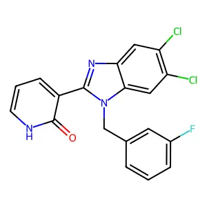 3-[5,6-dichloro-1-(3-fluorobenzyl)-1H-1,3-benzimidazol-2-yl]-2(1H)-pyridinone structure