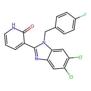 3-[5,6-dichloro-1-(4-fluorobenzyl)-1H-1,3-benzimidazol-2-yl]-2(1H)-pyridinone structure