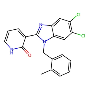 3-[5,6-dichloro-1-(2-methylbenzyl)-1H-1,3-benzimidazol-2-yl]-2(1H)-pyridinone structure