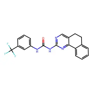 N-(5,6-dihydrobenzo[h]quinazolin-2-yl)-N'-[3-(trifluoromethyl)phenyl]urea structure
