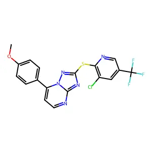 3-chloro-2-{[7-(4-methoxyphenyl)-[1,2,4]triazolo[1,5-a]pyrimidin-2-yl]sulfanyl}-5-(trifluoromethyl)pyridine structure