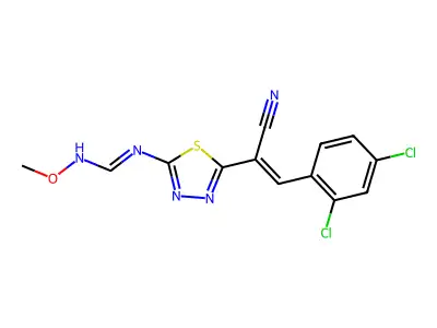 N'-[5-[1-cyano-2-(2,4-dichlorophenyl)ethenyl]-1,3,4-thiadiazol-2-yl]-N-methoxymethanimidamide structure