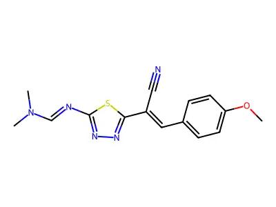 N'-{5-[1-cyano-2-(4-methoxyphenyl)vinyl]-1,3,4-thiadiazol-2-yl}-N,N-dimethyliminoformamide structure