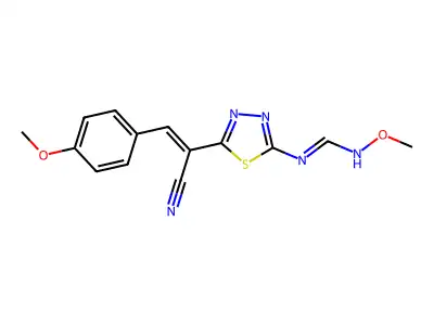N-{5-[1-cyano-2-(4-methoxyphenyl)vinyl]-1,3,4-thiadiazol-2-yl}-N'-methoxyiminoformamide structure