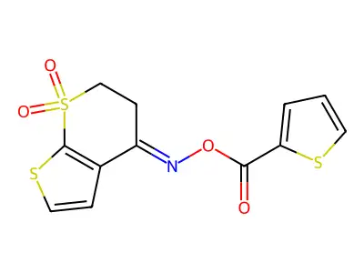 [(7,7-dioxo-5,6-dihydrothieno[2,3-b]thiopyran-4-ylidene)amino] thiophene-2-carboxylate structure
