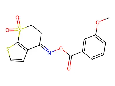 [(7,7-Dioxo-5,6-dihydrothieno[2,3-b]thiopyran-4-ylidene)amino] 3-methoxybenzoate structure