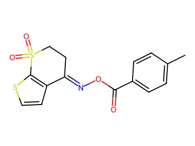[(7,7-dioxo-5,6-dihydrothieno[2,3-b]thiopyran-4-ylidene)amino] 4-methylbenzoate structure