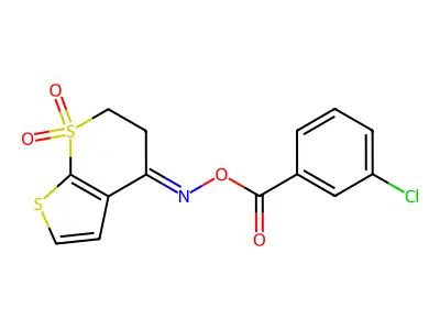 [(7,7-Dioxo-5,6-dihydrothieno[2,3-b]thiopyran-4-ylidene)amino] 3-chlorobenzoate structure
