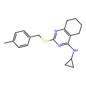 N-cyclopropyl-2-[(4-methylbenzyl)sulfanyl]-5,6,7,8-tetrahydro-4-quinazolinamine structure