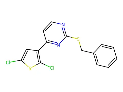 2-Benzylsulfanyl-4-(2,5-dichlorothiophen-3-yl)pyrimidine structure