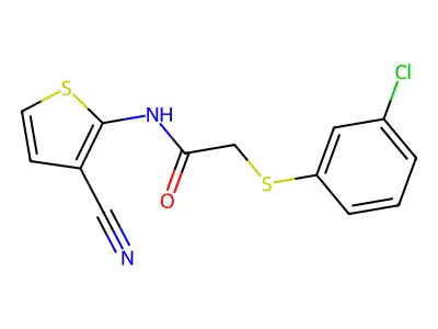 2-(3-chlorophenyl)sulfanyl-N-(3-cyanothiophen-2-yl)acetamide structure