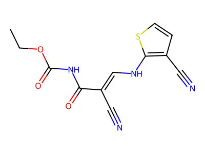 ethyl N-(2-cyano-2-{[(3-cyanothiophen-2-yl)amino]methylidene}acetyl)carbamate structure
